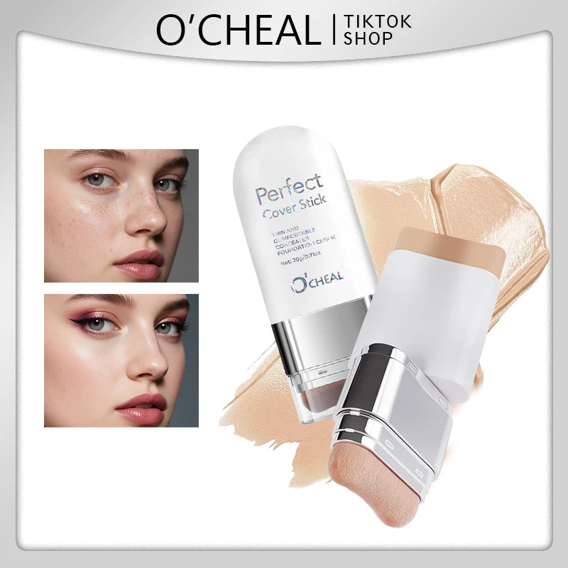 Foundation & Concealer Cream Stick, Lightweight Natural Coverage, Waterproof & Long-Lasting Finish