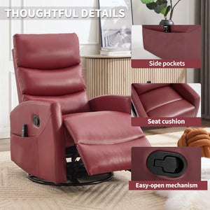 Red Fabric Manual Recliner Chair with Heat & Massage, 360° Swivel Rocking Lounge Chair for Living Room