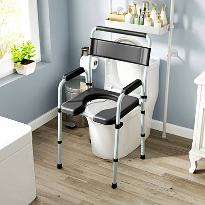 4-in-1 Adjustable Bedside Commode & Shower Chair – Portable Raised Toilet Seat with Handles for Seniors