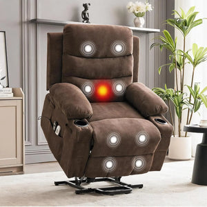 Oversized Power Lift Recliner Chair for Big & Tall Adults with Massage & Heat, Electric Stand Assist, USB Charging & Dual Cup Holders
