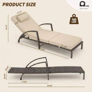 Set of 2 Outdoor Chaise Lounge Chairs – 5-Position Adjustable PE Wicker Recliners with 3.5-Inch Cushions & Wheels, 400 lb Capacity