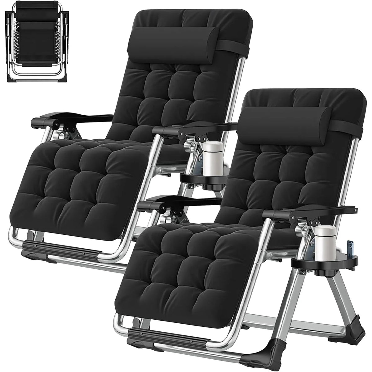 Set of 2 Zero Gravity Outdoor Lounge Chairs – Adjustable Reclining Patio Chairs with Cushions, Headrests & Cup Holders