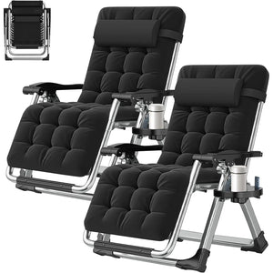 Set of 2 Zero Gravity Outdoor Lounge Chairs – Adjustable Reclining Patio Chairs with Cushions, Headrests & Cup Holders