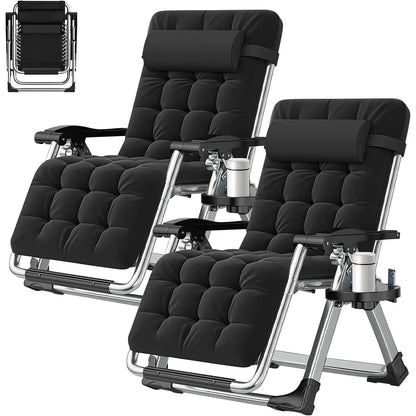 Set of 2 Zero Gravity Outdoor Lounge Chairs – Adjustable Reclining Patio Chairs with Cushions, Headrests & Cup Holders
