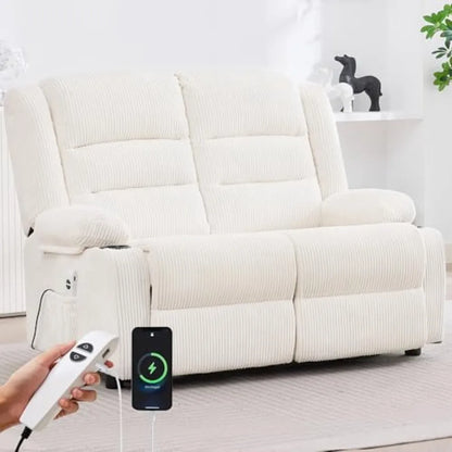 Electric Power Loveseat Recliner, Adjustable 2-Seat Reclining Sofa with Footrests & Charging Port for Living Room