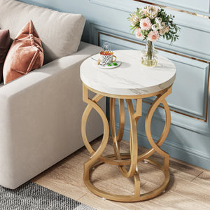 20" Modern Round End Table with Thick Wood Top & Unique O-Shaped Base for Living Room and Bedroom