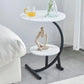 Round C-Shaped Side Table with Faux Marble Top, 2-Tier Metal Frame End Table for Living Room & Bedroom