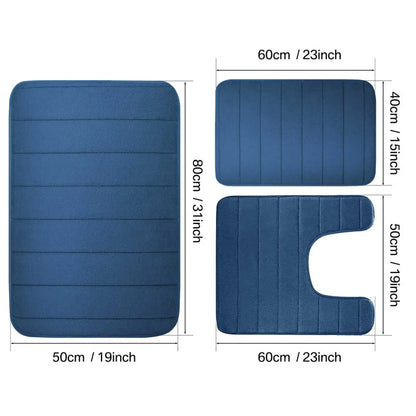 Black Memory Foam Bathroom Mat, Soft Thick Absorbent Bath Rug with Non-Slip Backing, Quick Dry Machine Washable