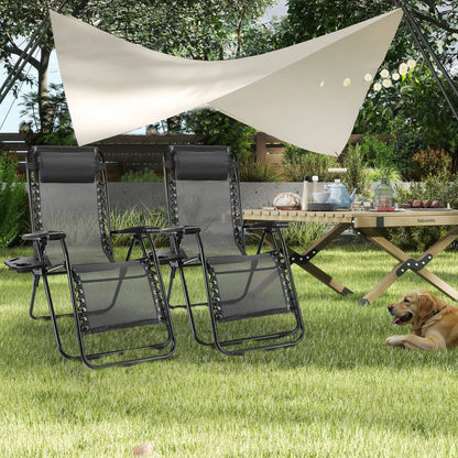 Set of 2 Zero Gravity Reclining Lounge Chairs – Portable Folding Outdoor Chairs with Cup Holder Trays & Adjustable Pillows