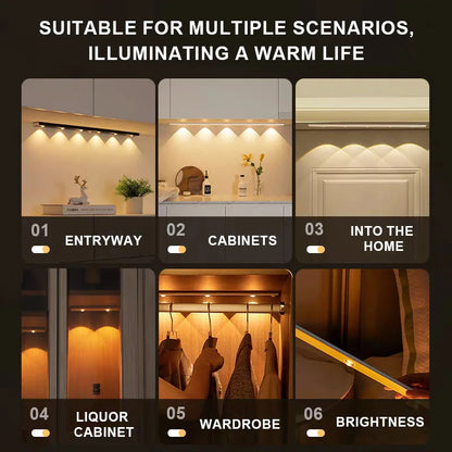 USB Rechargeable LED Under Cabinet Light with Motion Sensor, Dimmable Wireless Light for Kitchen, Closet, Cabinet & Bedroom