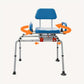 Sliding Shower Chair with Swivel Seat – Height Adjustable Tub Transfer Bench with Armrests, Padded Seat & Safety Belt