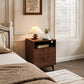 Walnut Fluted Wood Nightstand with Charging Station, Drawer & Open Shelf, Bedside Table with USB Ports & AC Outlets for Bedroom