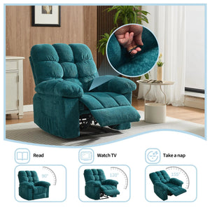 Oversized Manual Recliner Chair, 300 lb Capacity Fabric Single Sofa with Liftable Footrest, Side Pocket & 155° Reclining Backrest