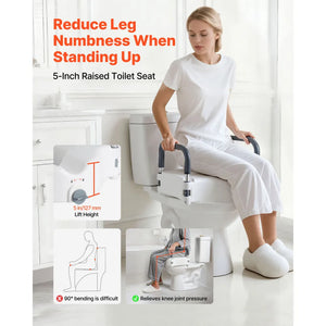 5" Raised Toilet Seat with Arms – Widened Toilet Riser with Padded Handles, 300 lb Capacity