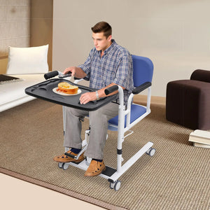Hydraulic Patient Lift Transfer Chair – Height Adjustable Transport & Shower Wheelchair with 180° Split Seat, 330 lb Capacity