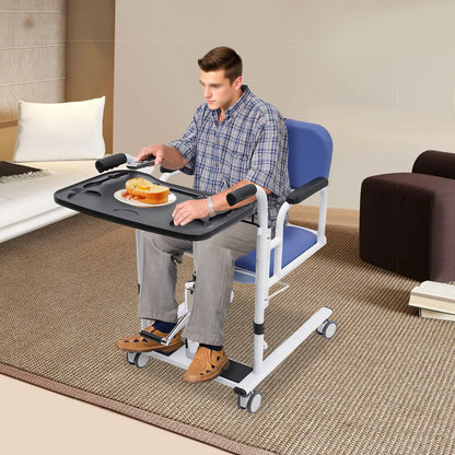 Hydraulic Patient Lift Transfer Chair – Height Adjustable Transport & Shower Wheelchair with 180° Split Seat, 330 lb Capacity