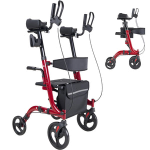 Foldable Rollator Walker with Seat for Seniors, 300 lb Capacity, Lightweight Aluminum Frame, Adjustable Handles, Cup & Cane Holder, Storage Bag