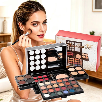 All-in-One Makeup Kit with Mirror, Eyeshadow, Blush & Lipstick, Multi-Functional Makeup Box