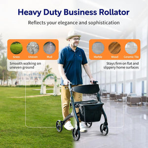 4-Wheel Aluminum Rollator Walker with Seat – Lightweight Foldable Mobility Walker for Adults