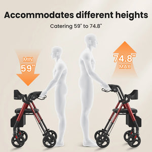 Heavy-Duty Rollator Walker for Seniors with Seat & Backrest – 330 lb Capacity, 8" Wheels