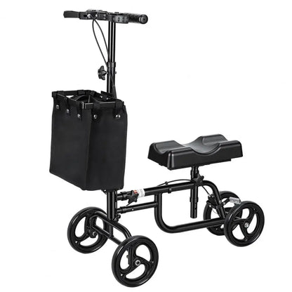 All-Terrain Knee Scooter for Adults – Steerable Leg Support Walker with Shock Absorber & Locking Handbrake