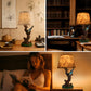 Decorative Bird Table Lamp with Resin Branch Base and Linen Fabric Shade for Bedroom and Living Room