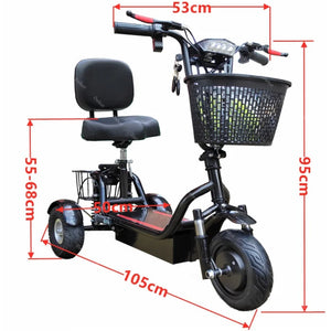 800W Foldable 3-Wheel 2-Seater Electric Mobility Scooter with Dual Baskets