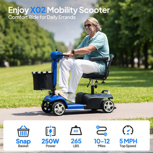 4-Wheel Electric Mobility Scooter for Adults, 250W Motor, 265 lb Capacity, Foldable All-Terrain Design, Basket & LED Light