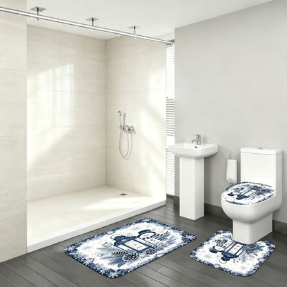 Winter Snowman Bathroom Rug Set, Holiday Bath Mat & Toilet Lid Cover