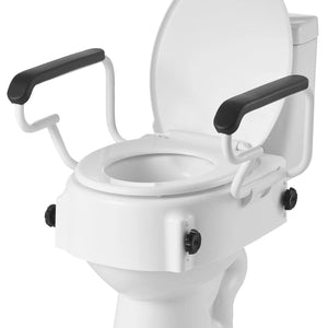 Raised Toilet Seat with Arms – 3-Level Height Adjustable Toilet Riser with Padded Handles, 300 lb Capacity