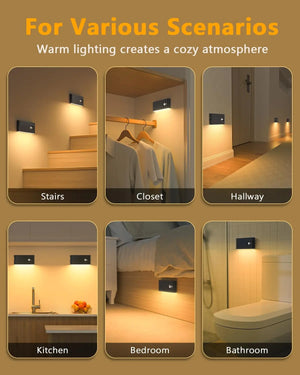 WILLED Rechargeable Motion Sensor Stair Lights, Wireless LED Night Lights for Stairway, Hallway, Kitchen, Cabinet & Bedroom