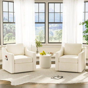 Set of 2 360° Swivel Accent Chairs – Large Upholstered Square Armchairs with Deep Seat for Living Room & Reading Lounge