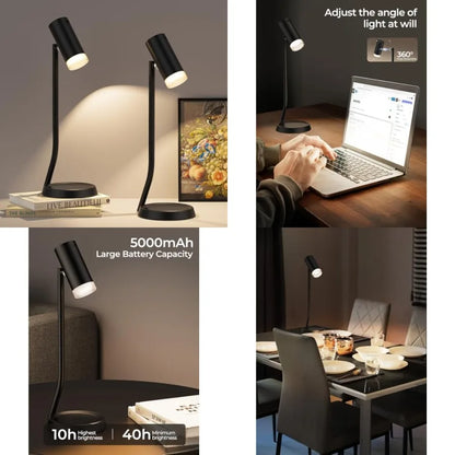 Cordless Rechargeable Table Lamp, 5000mAh Battery, Magnetic Head with Adjustable Angle