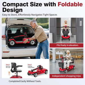 Heavy Duty 4-Wheel Mobility Scooter for Adults, Foldable All-Terrain Carbon Steel Frame, Dual Mode