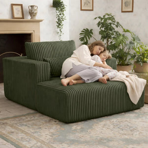 62.6-Inch Convertible Sofa Bed – 1-2 Seater Corduroy Sleeper Couch with 2 Lumbar Pillows for Small Spaces, Green