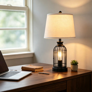 Modern Table Lamp with Double-Layer Fabric Shade, Bedside Lighting for Bedroom and Living Room, Ships from USA