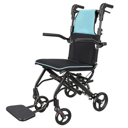 Lightweight Foldable Transport Wheelchair – Aluminum Alloy Travel Chair with Telescopic Handle, 260 lbs Capacity