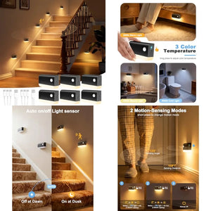 Rechargeable Motion Sensor Stair Lights, Wireless LED Step Lights with Adjustable Color Temperature, 1200mAh Battery & Magnetic Mount