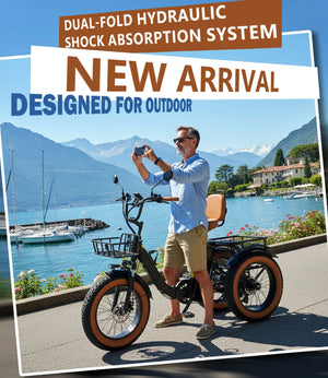 1350W Folding Electric Tricycle for Adults, 48V 15Ah Battery, 20"×4" Fat Tires, 7-Speed, Up to 50-Mile Range