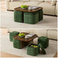 Round Ottoman Coffee Table with 4 Nesting Bouclé Seats, Hidden Storage & Reinforced Wood Frame