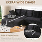 108.6-Inch Sectional Sofa with Storage Ottoman – Deep Seat Cloud Couch with Corduroy Upholstery for Living Room, Black