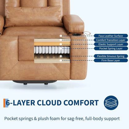 Heavy-Duty Electric Power Lift Recliner Chair with Heat & Massage, PU Leather Stand Assist Chair with Adjustable Backrest & Footrest