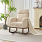 Nursery Glider Rocking Chair with Adjustable Footrest – High Back Upholstered Lounge Chair with Side Pockets, Beige