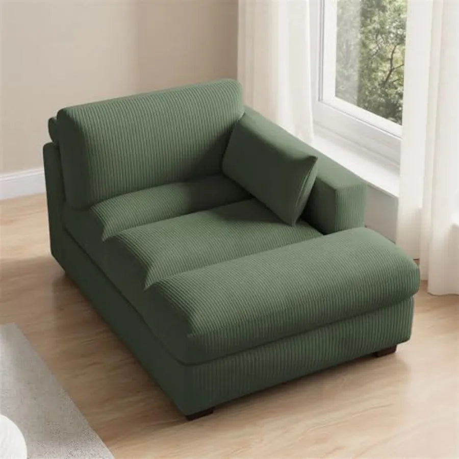 Oversized Corduroy Chaise Lounge Chair – Upholstered Sleeper Sofa with Left Armrest, Cushion & Deep Seat