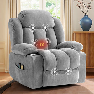 Power Lift Recliner Chair with Vibration Massage & Lumbar Heat, Electric Stand Assist Chair with Cup Holders, Side Pockets & Remote – Gray