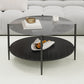 32.28" Modern Round Coffee Table with Black Tempered Glass Top & Solid Walnut Wood Storage Shelf