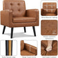 Mid-Century PU Leather Accent Chair with Button-Tufted Back & Wood Legs for Living Room or Bedroom