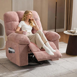 Power Lift Recliner Chair with Massage & Heat, Extra-Wide 360° Swivel Rocker with Adjustable Headrest, Footrest & Side Pockets