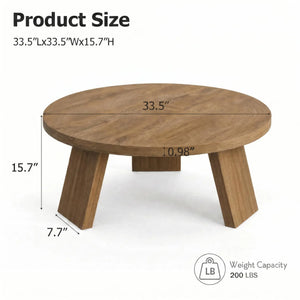 33.5" Round Coffee Table with Wood Grain Top & Angled Legs, Modern Center Table for Living Room & Apartment