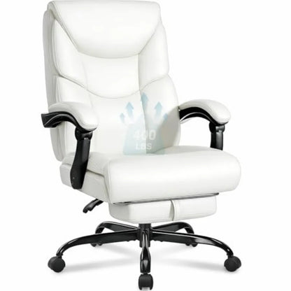 400 lb Big & Tall Reclining Office Chair with Footrest – High Back PU Leather Desk Chair with Lumbar Support & Spring Cushion